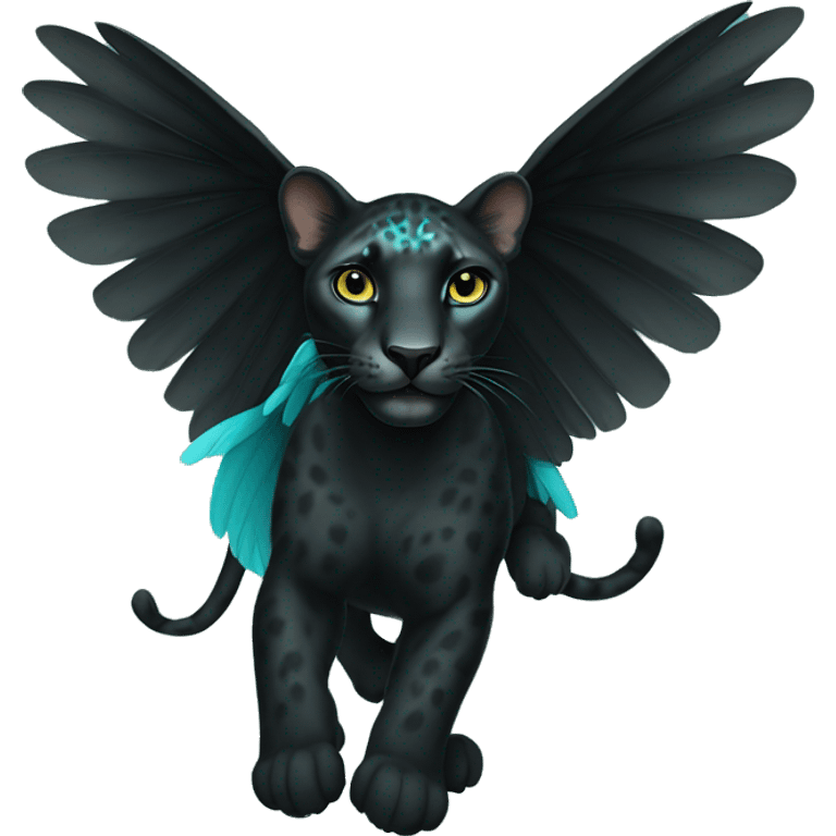 winged black leopard with turquoise eyes flying emoji