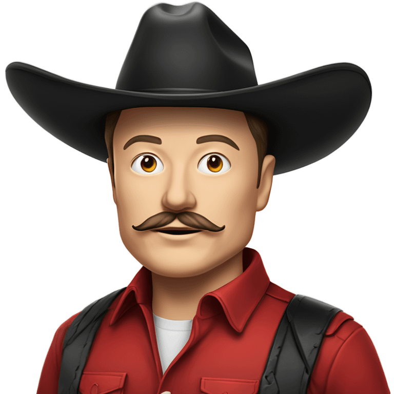  Elon musk eloncho with big mustache and black sombrero mexican hat and Tesla logo red shirt Tesla symbol token emoji