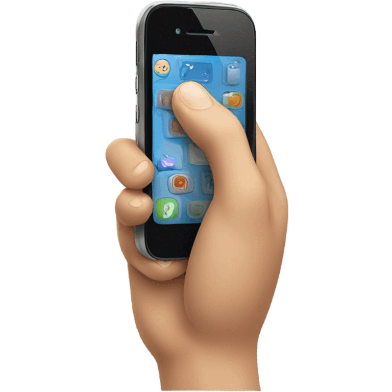 mobile phone with waving hand coming out of screen emoji