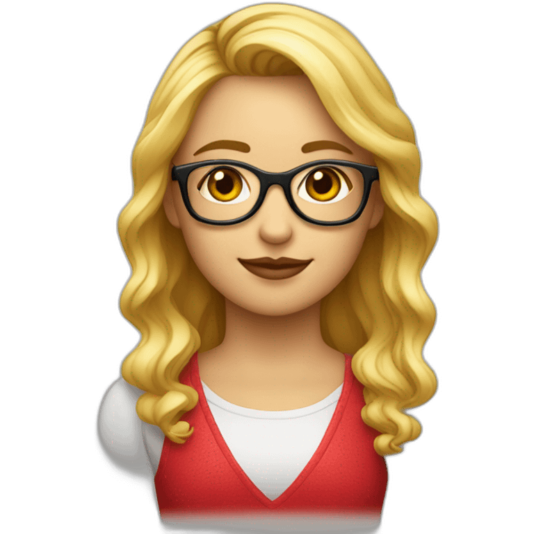 chica rubia con gafas rojas pelo ondulado y raya en el medio emoji