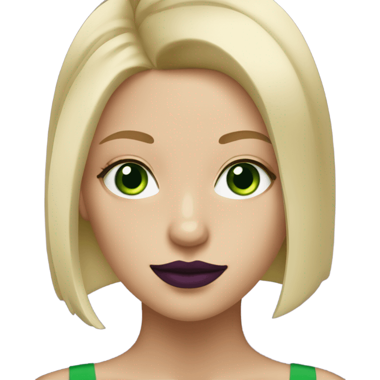 straight short Blonde haired girl with Green eyes & purple lipstick emoji