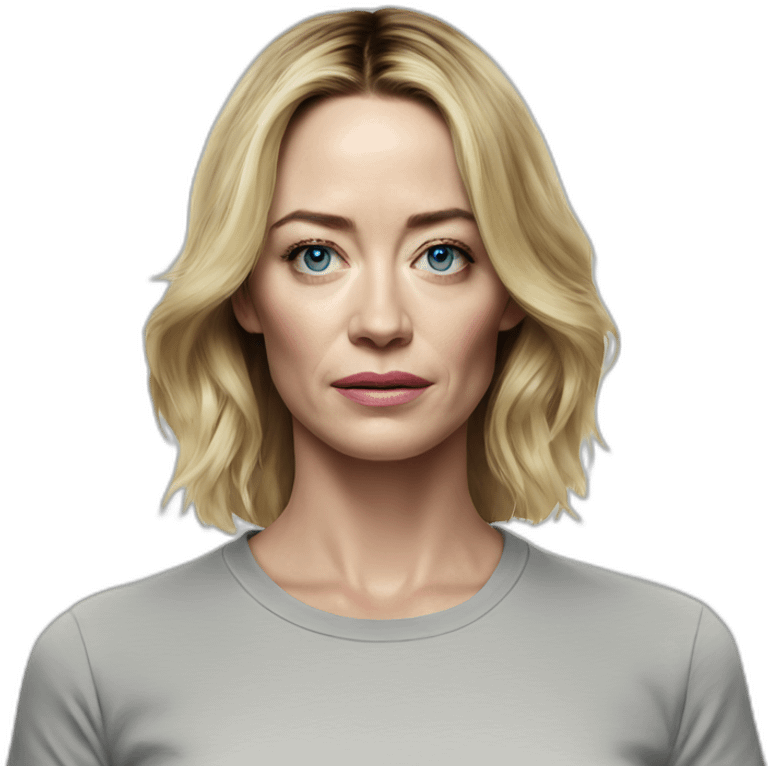 blonde Emily blunt serious wearing tee emoji