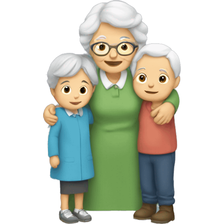 Grandma huggings with a boy and girl emoji