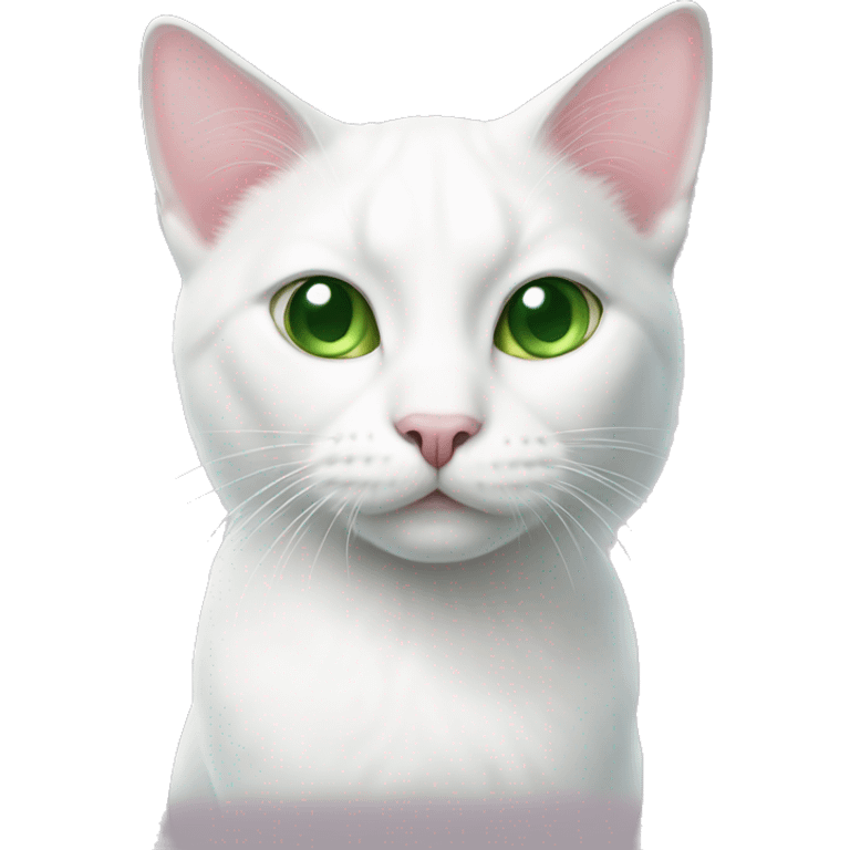 White cat with gray, pink nose, green eyes emoji