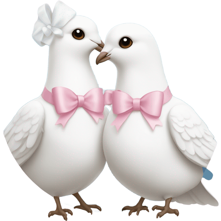 Two White doves with light pink bows around their necks emoji