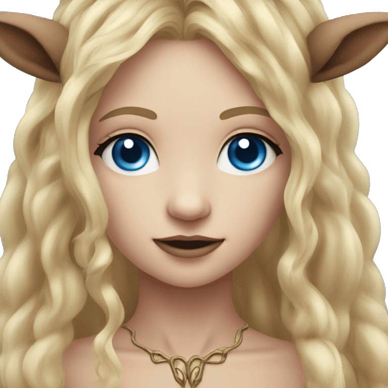 Forest Faun with deer horns and long blonde hair, female, beautiful, desirable, blue eyes emoji