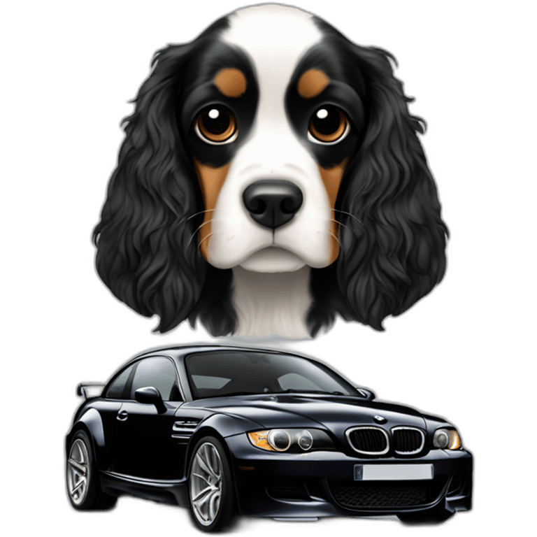 Cocker spaniel driving black 2oo1 bmw m coupe emoji