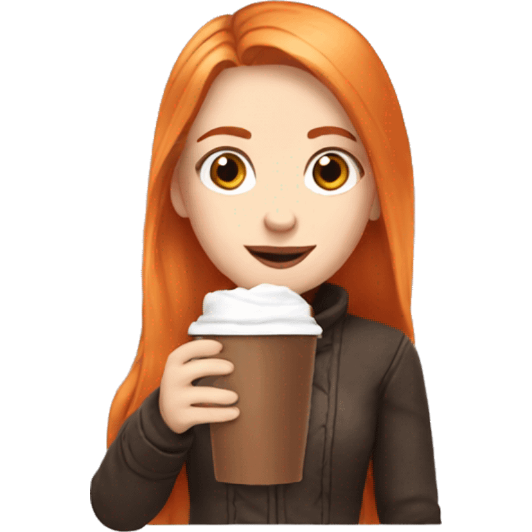 white girl with orange long hair and a hot chocolate emoji