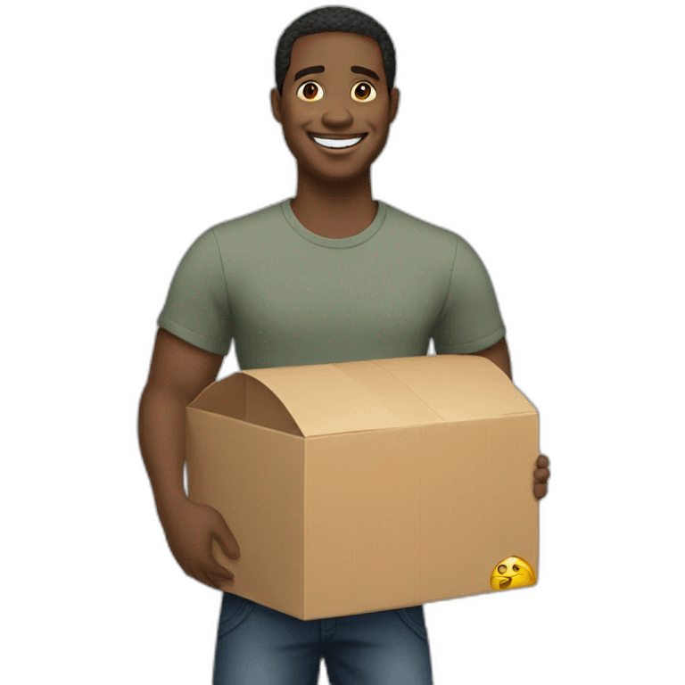 Smiling black man helpfully carrying tv emoji