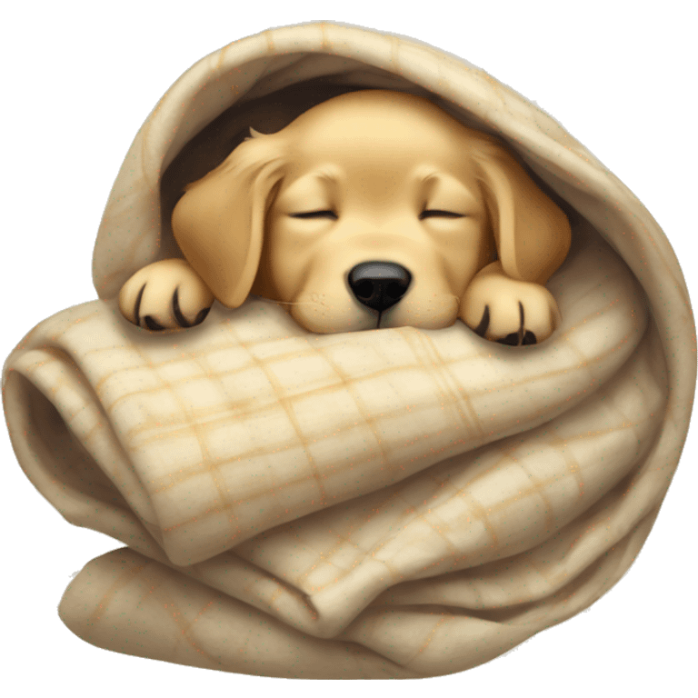 golden retriever puppy sleeping with a blanket emoji