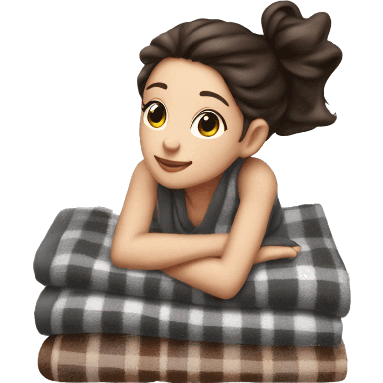 Brunette ￼clean girl folded plaid blanket  emoji