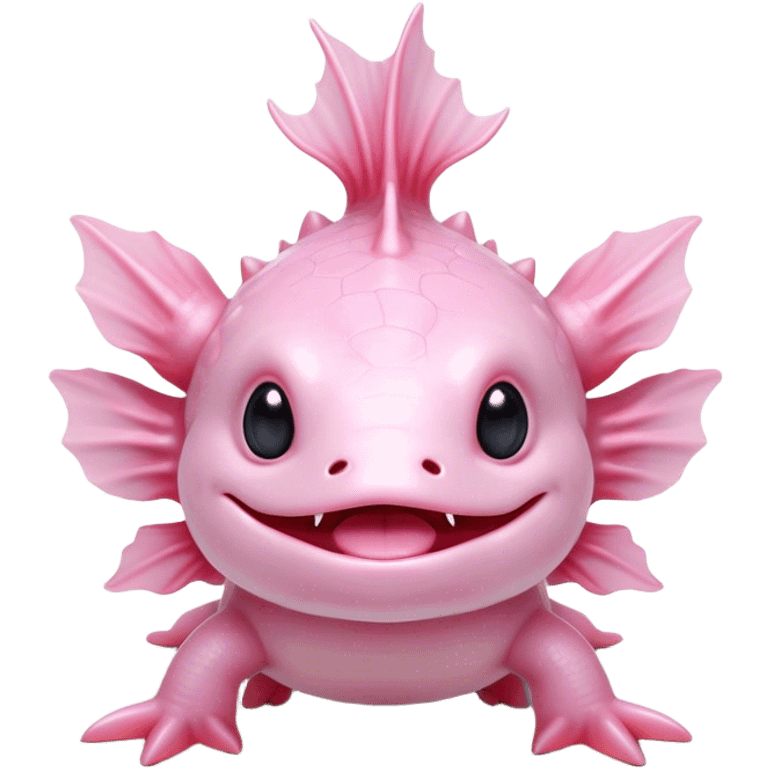 Cinematic Comical Axolotl Portrait Emoji, Head tilted dramatically with an exaggeratedly amused expression, featuring smooth, pale pink skin with ruffled, feathery gills and wide, expressive dark eyes filled with playful disbelief, Simplified yet hilariously expressive features, highly detailed, glowing with a slightly sassy glow, high shine, dramatic yet playful, stylized with an air of cheeky mischief, bright and endearing, soft glowing outline, capturing the essence of a spirited and over-the-top aquatic friend, so meme-worthy it feels like it could side-eye its way into internet fame instantly! emoji