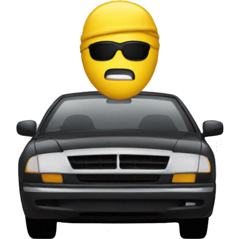 car with guy wearing ski mask driving emoji