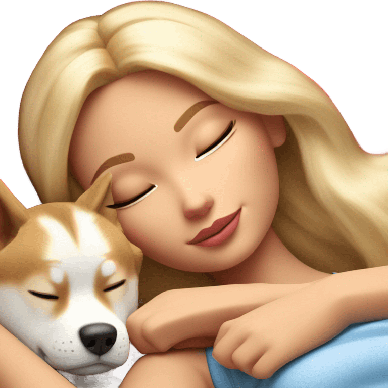 Pretty blonde Barbie napping with red Siberian Husky  emoji