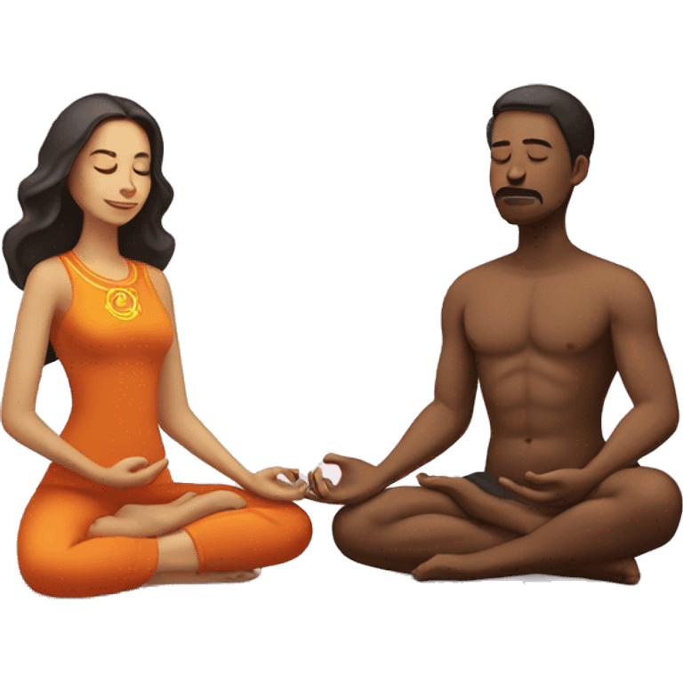 Man and woman couple with 7 chakra symbols meditating emoji