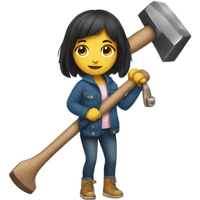 Cute girl holding hammer upside down emoji