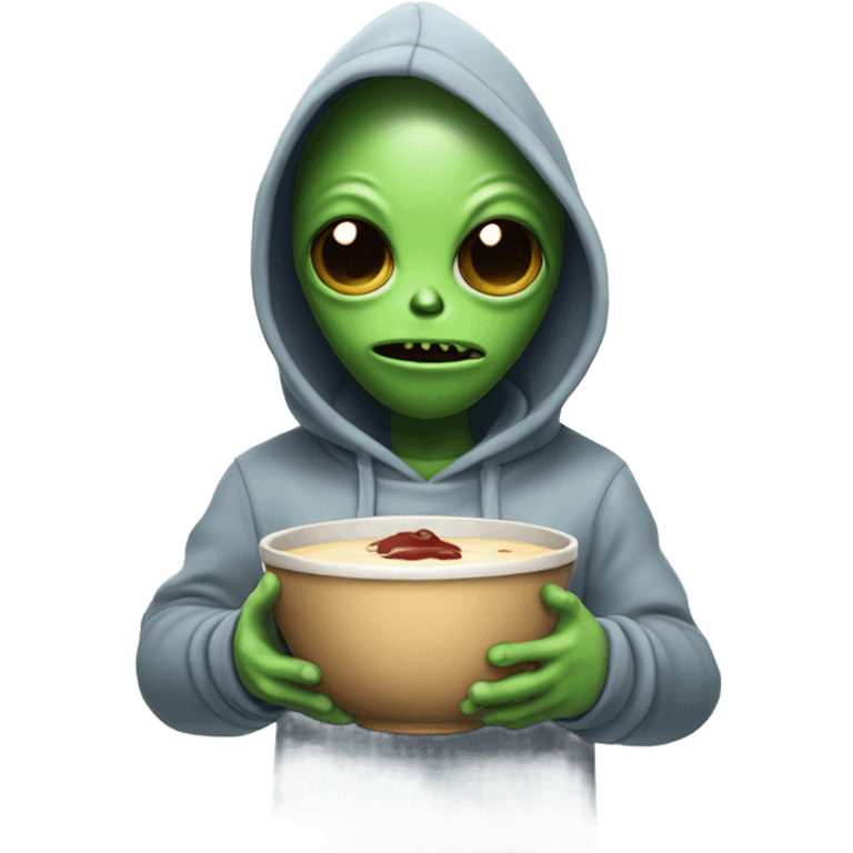 Alien wearing hoodie with pudding emoji