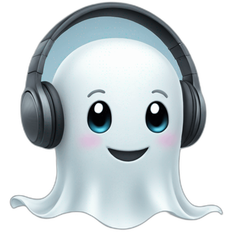 Happy cute Ghost with headphones emoji