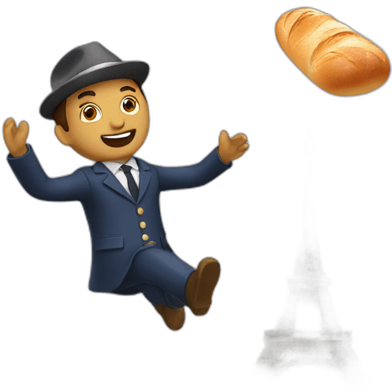 man flying to paris with a baguette emoji