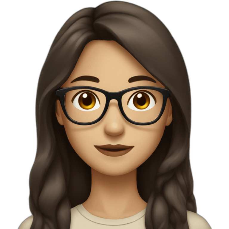 A girl with long dark brown hair and dark brown eyes and beige skin wearing glasses emoji