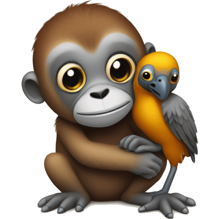 Cute Titi monkey hugging a cute dodo bird emoji