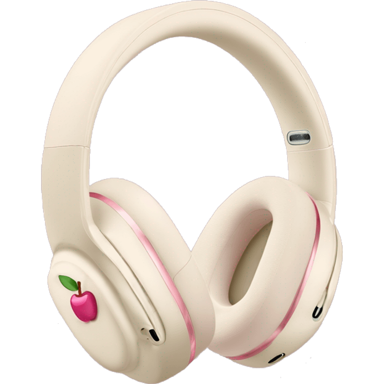 Cream colored Apple AirPods Max headphones with pink bows emoji