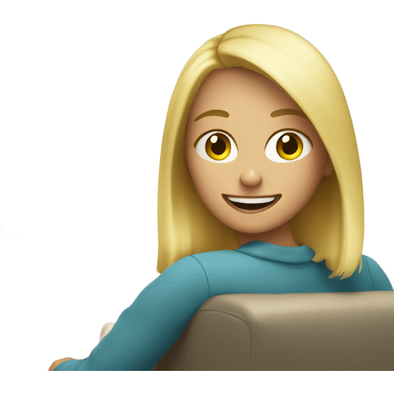 blonde girl with a smile watching tv emoji