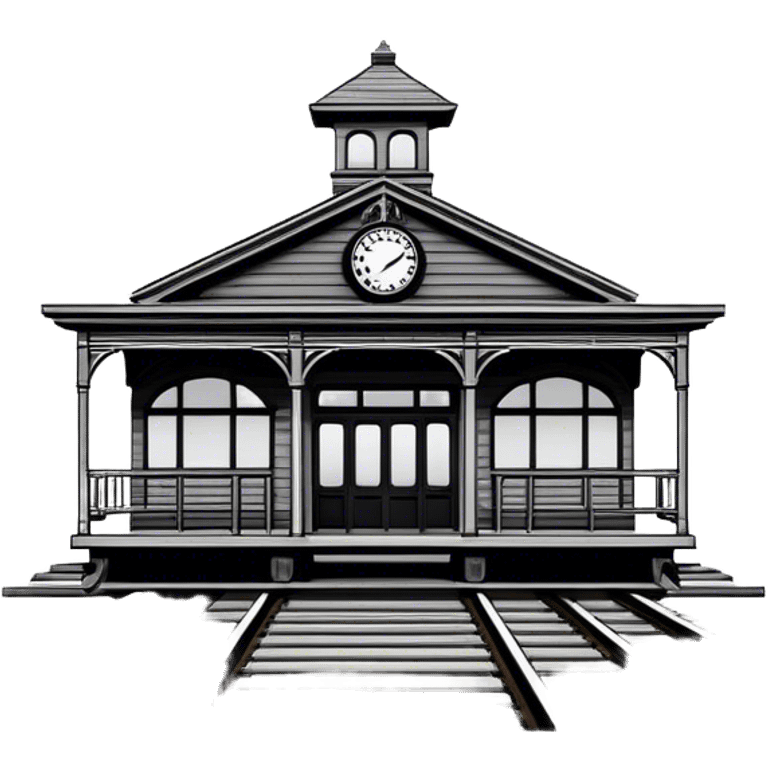 Old western time train station outlined in black emoji