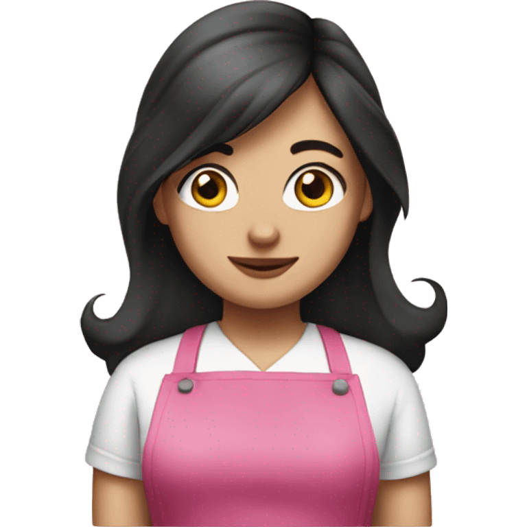 A white girl with long dark hair in pink apron emoji