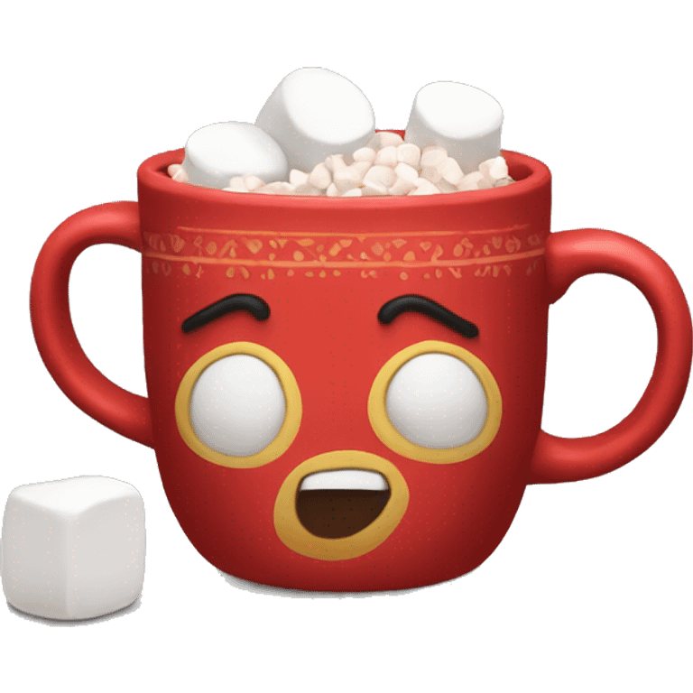 Coco in a red mug with marshmallows emoji