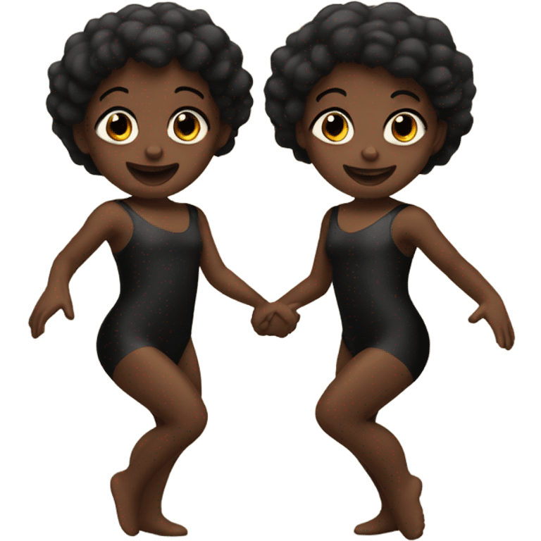 dark brown skin dancing twins with black leotards emoji