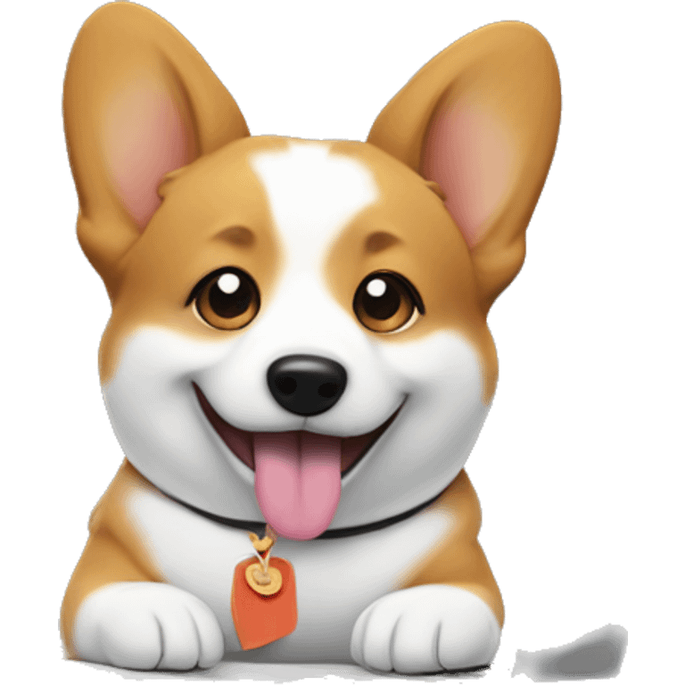 Un corgi escribiendo en una lapt emoji