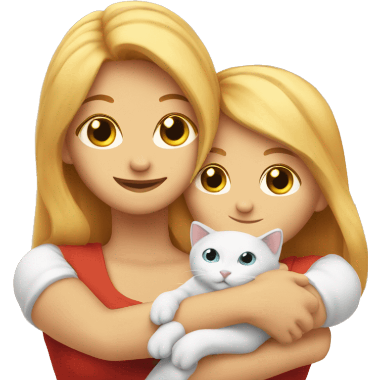 A red cat in the arms of two blondes emoji