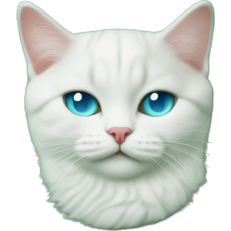 Withe British short hair cat wit blue eyes sleeps on a mint green fluffy carpet emoji