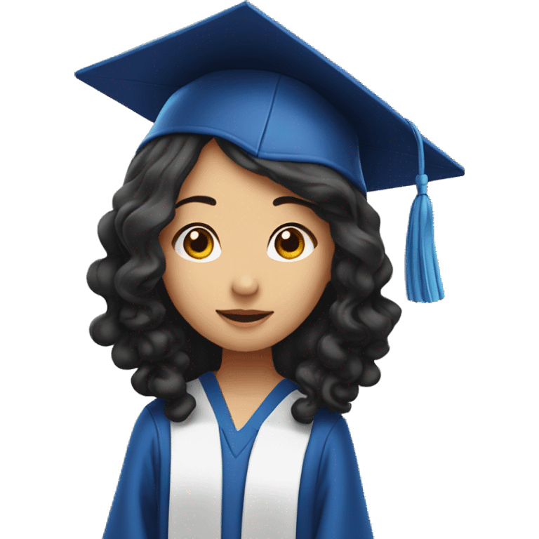 asian girl wearing blue graduation cap with long curly black hair emoji