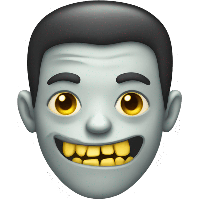 zombie vampire dark monochrome skin face with a sad smile and yellow teeth emoji