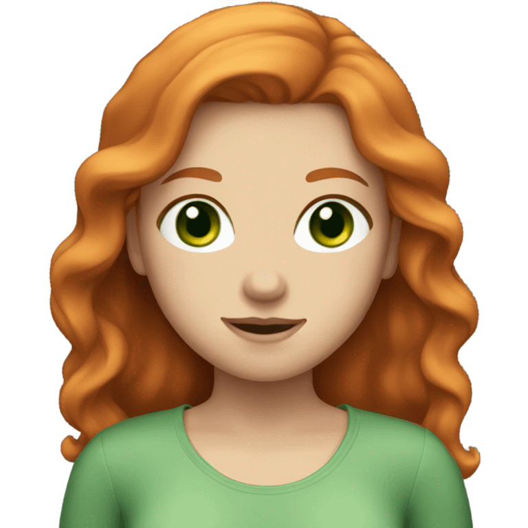 A girl with white skin, ginger hair white bank and green eyes emoji