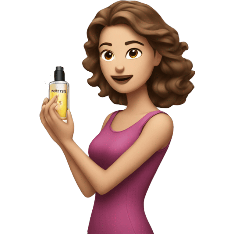 woman brown hair spraying perfume emoji