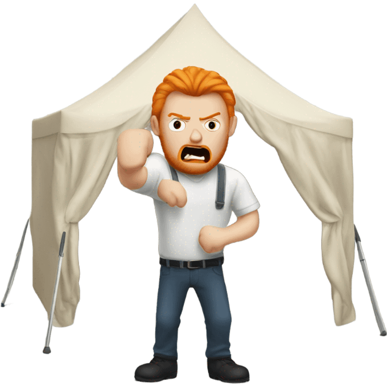 Angry ginger man setting up a marquee emoji