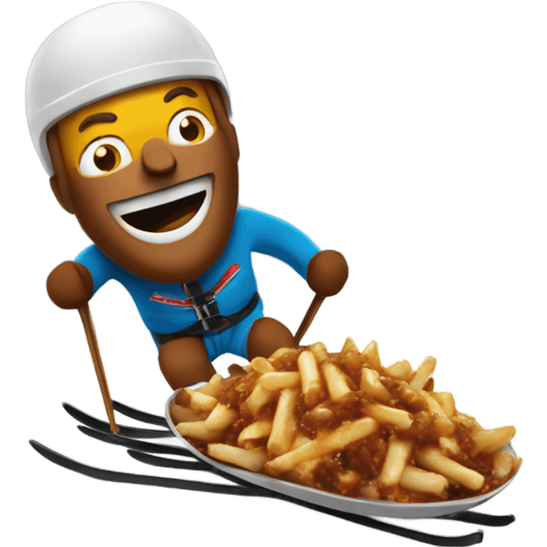 Poutine skiing on a mountain emoji