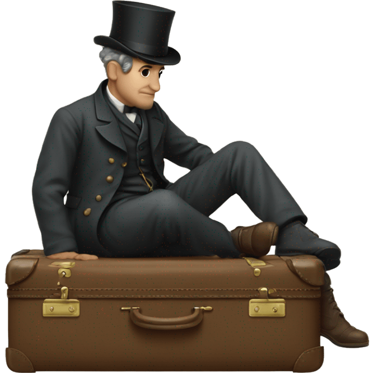 Victorian man set on the his luggage and thinking about his life emoji