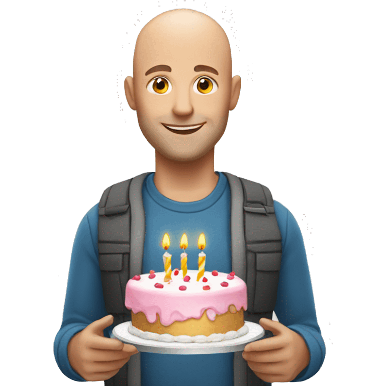 white bald man wearing a  cap HOLDING BIRTHDAY CAKE emoji