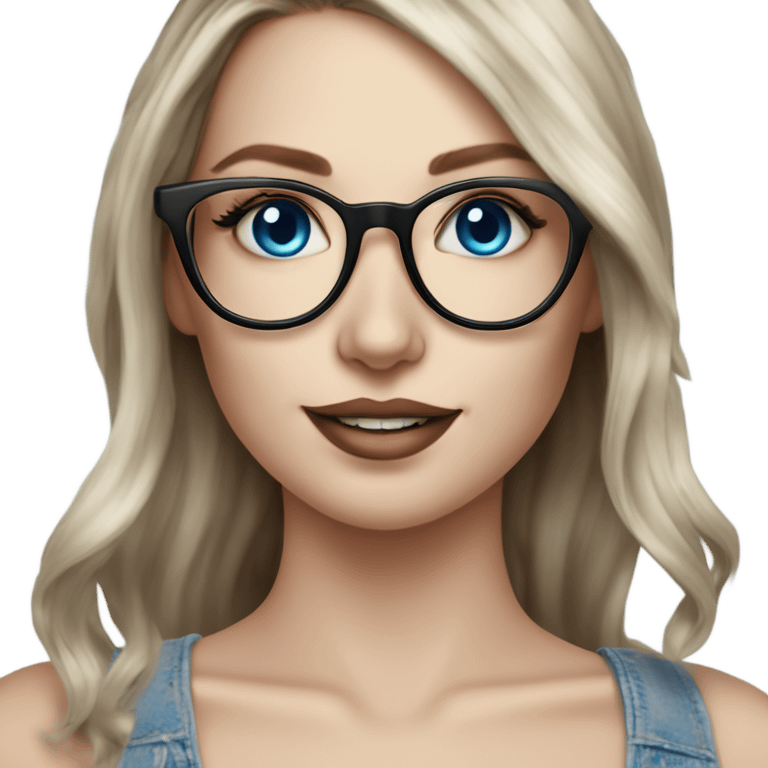 Hyper Realistic Balayage pale beautiful tattooed woman with glasses and blue eyes happy  emoji