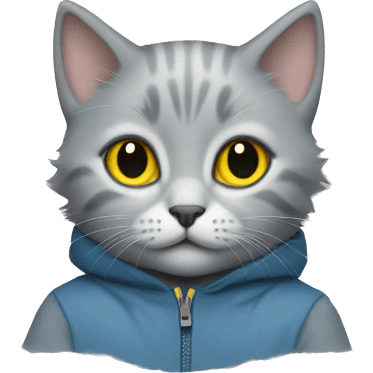 Grey kitten with yellow eyes in blue coat emoji