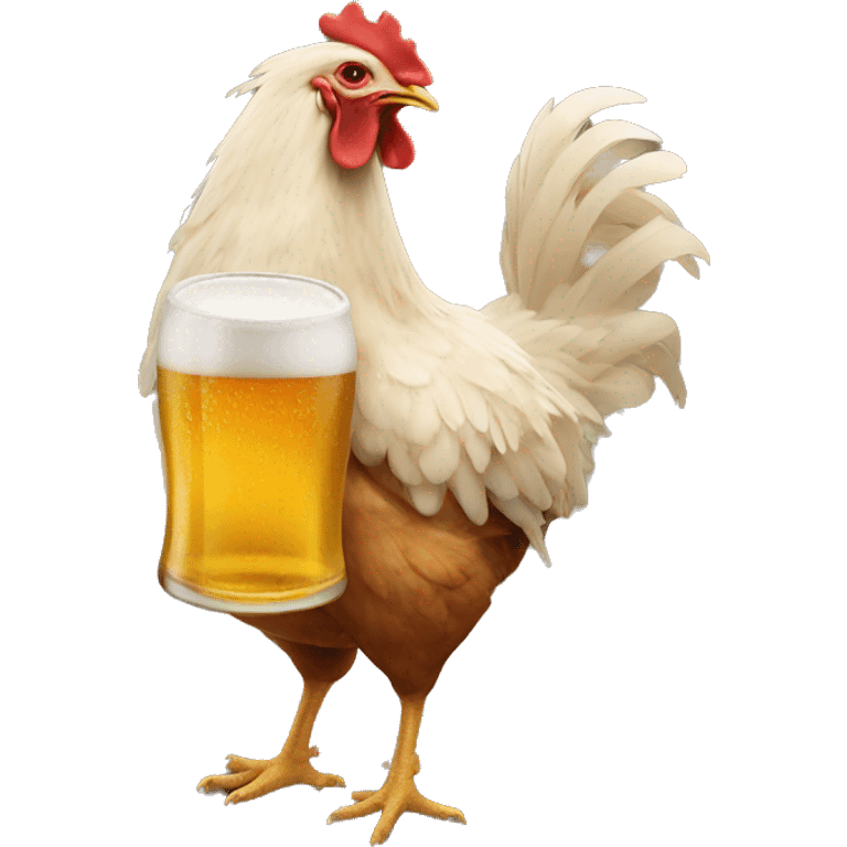 A chicken drinking beer. emoji