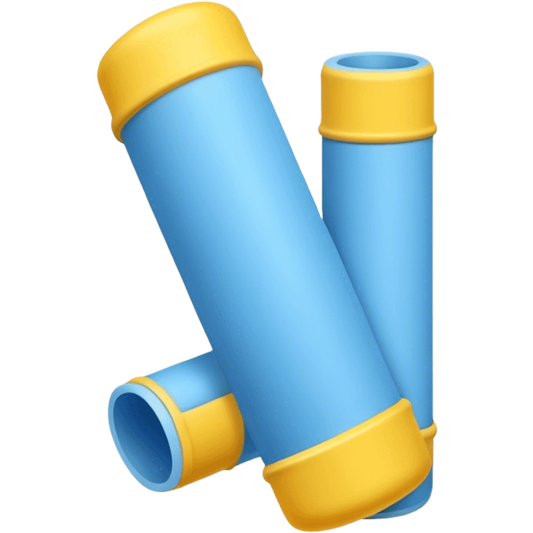 Blue foam tube with yellow ends on both end, not hollow, front view emoji