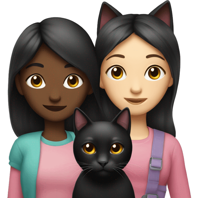 Black cat with girl  emoji