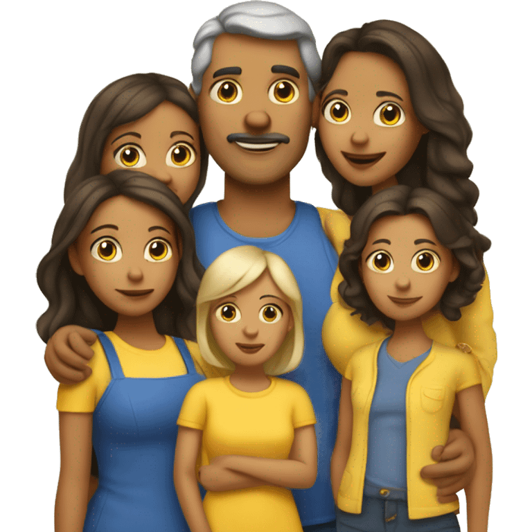 mom dad with 4 daughters with yellow skin emoji