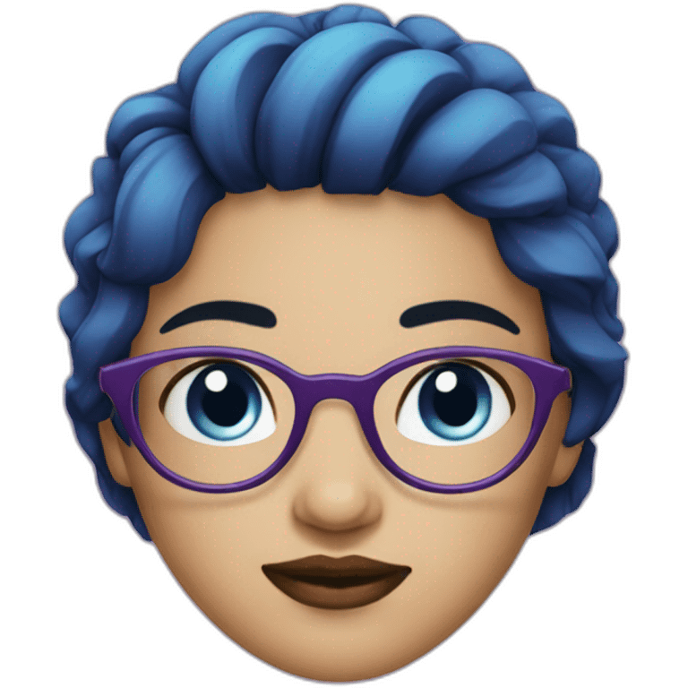 girl with split purple and black hair and blue eyes with round glasses emoji