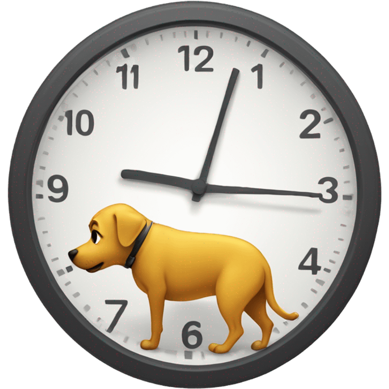 a dog pisses on a big clock emoji